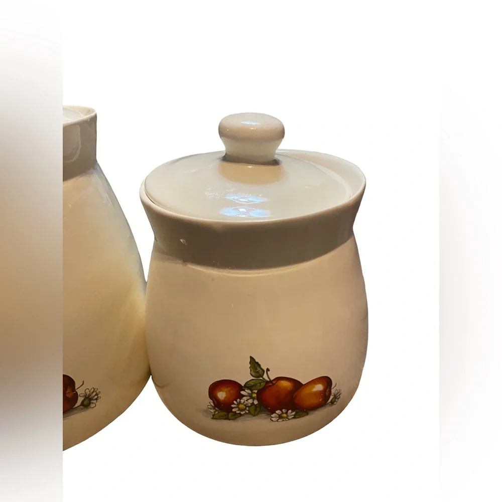 Vintage Ceramic Kitchen Canister Set of 3 Apple Fruit Design with Lids
